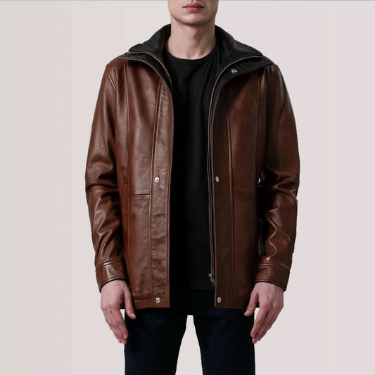 Connor Waxed Brown Leather Coat - Leather Clan