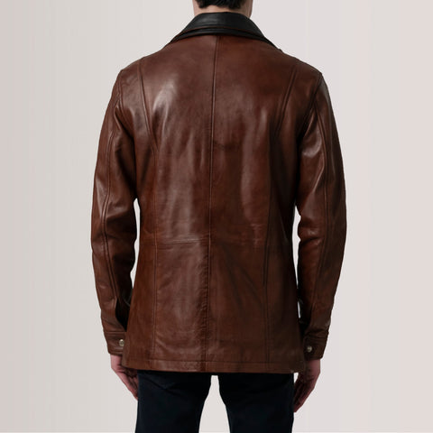 Connor Waxed Brown Leather Coat