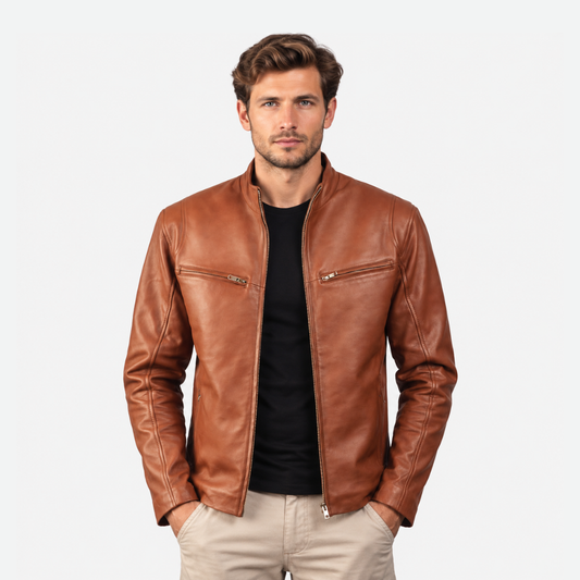 Men's Ionic Brown Leather Biker Jacket