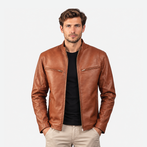 Men's Ionic Brown Leather Biker Jacket