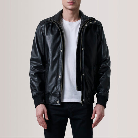 Lester Black Leather Bomber Jacket
