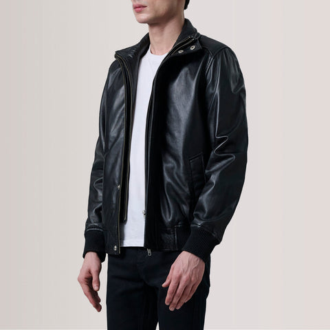 Lester Black Leather Bomber Jacket