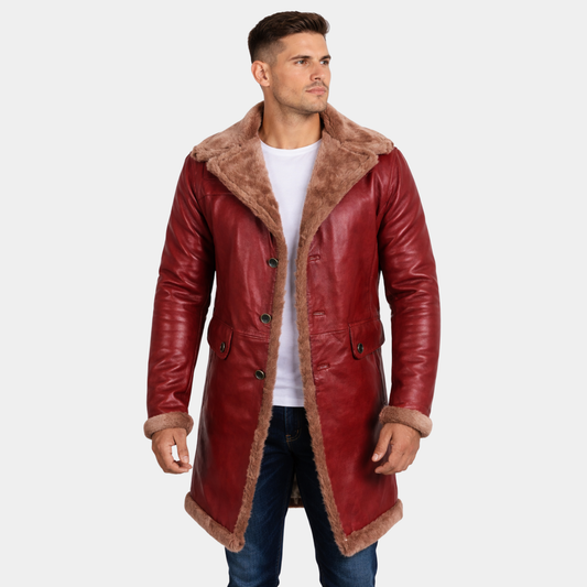 Men's Maroon Genuine Lambskin Leather Coat