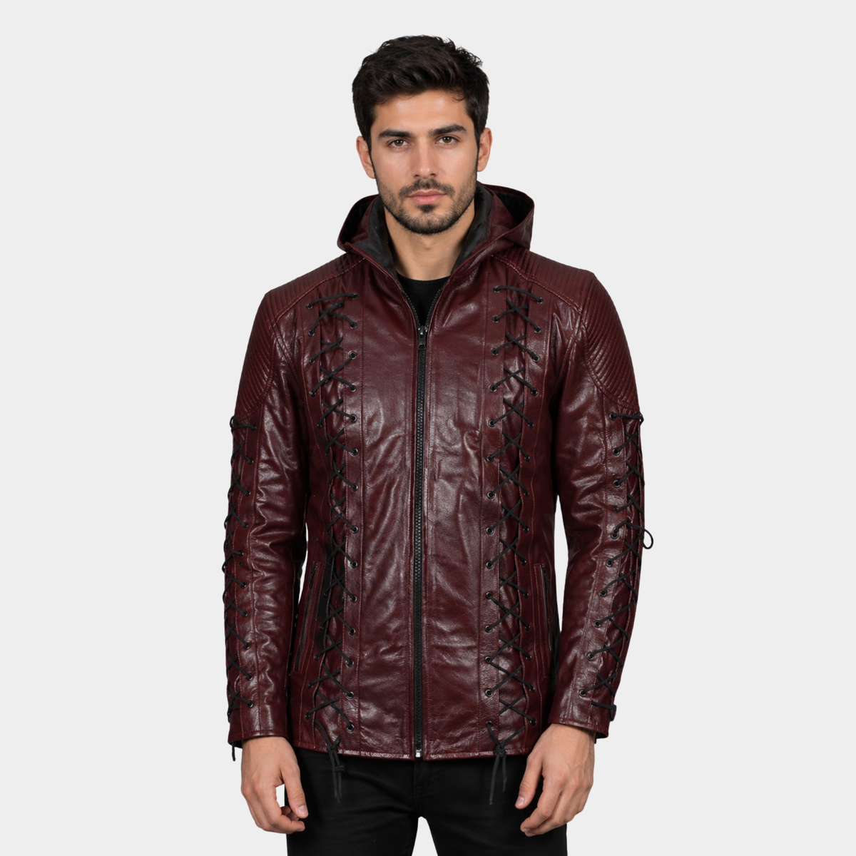 Men's Maroon Leather Jacket | Classic Casual Style