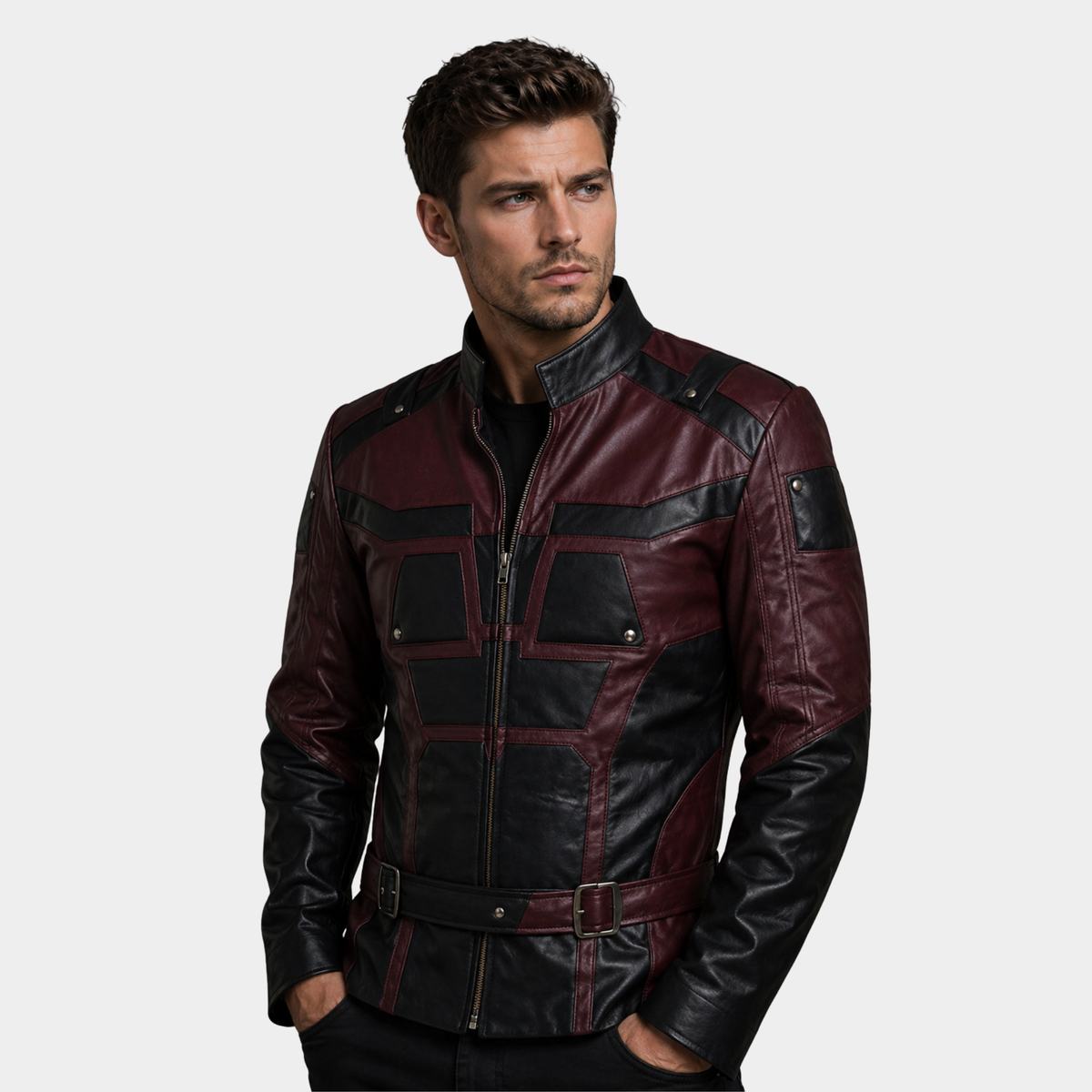 Men's Maroon & Black Cafe Racer Leather Jacket â€“ Moto Casual Style