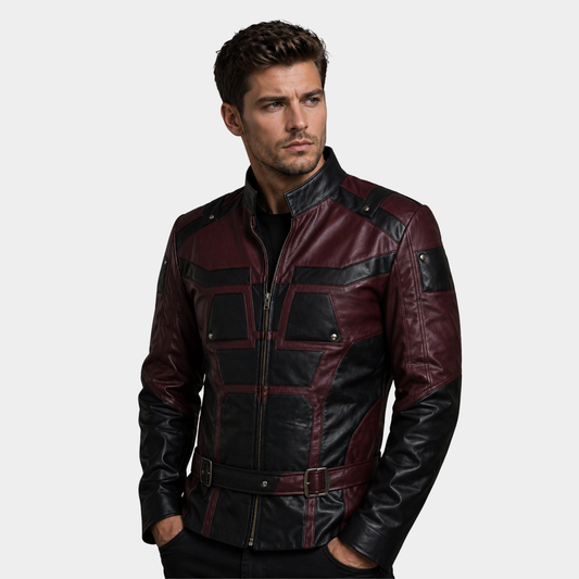 Men's Maroon & Black Cafe Racer Leather Jacket â€“ Moto Casual Style