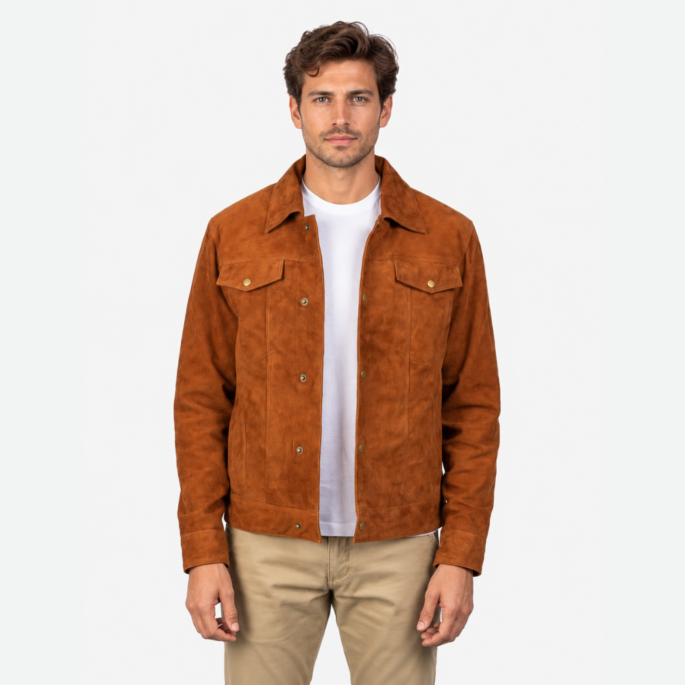 Men's Mason Brown Suede Trucker Jacket