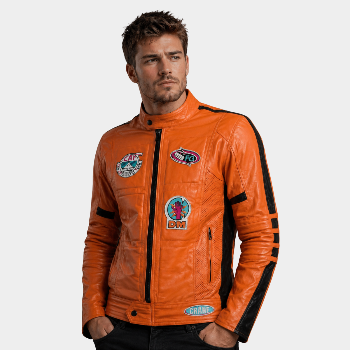 Men's Orange Biker Leather Jacket – Motorcycle Casual Style
