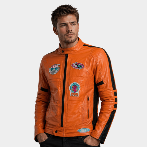Men's Orange Biker Leather Jacket – Motorcycle Casual Style