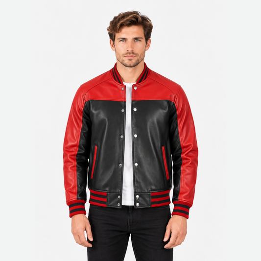 Men's Preston Black & Red Leather Varsity Jacket