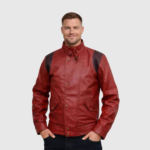 Men's Red Biker Leather Jacket | Motorcycle Casual Style