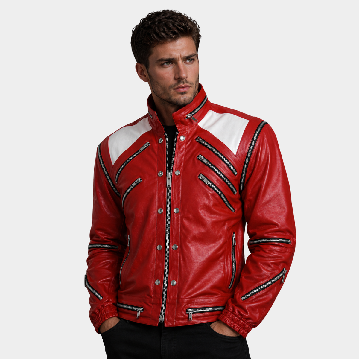 Men's Red Leather Jacket â€“ Classic Casual Style