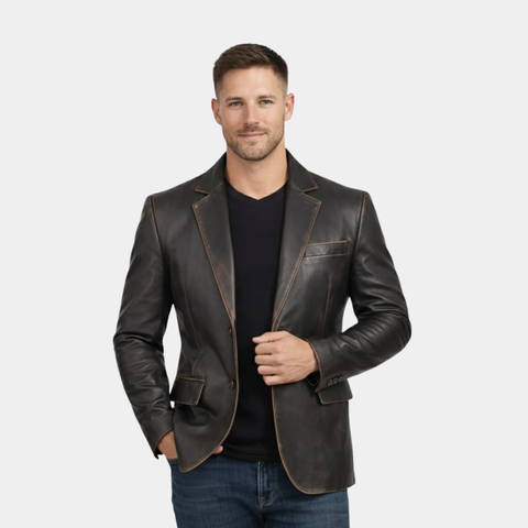 Men's Rub Off Brown Lambskin Leather Blazer