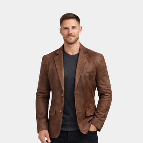 Men's Rub Off Light Brown Lambskin Leather Blazer
