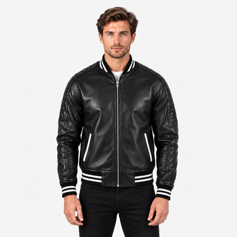 Men's Sterling Black Leather Varsity Jacket