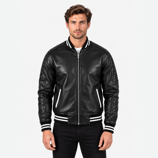 Men's Sterling Black Leather Varsity Jacket