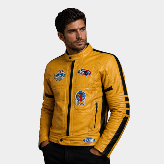 Men's Yellow Biker Leather Jacket â€“ Motorcycle Casual Style
