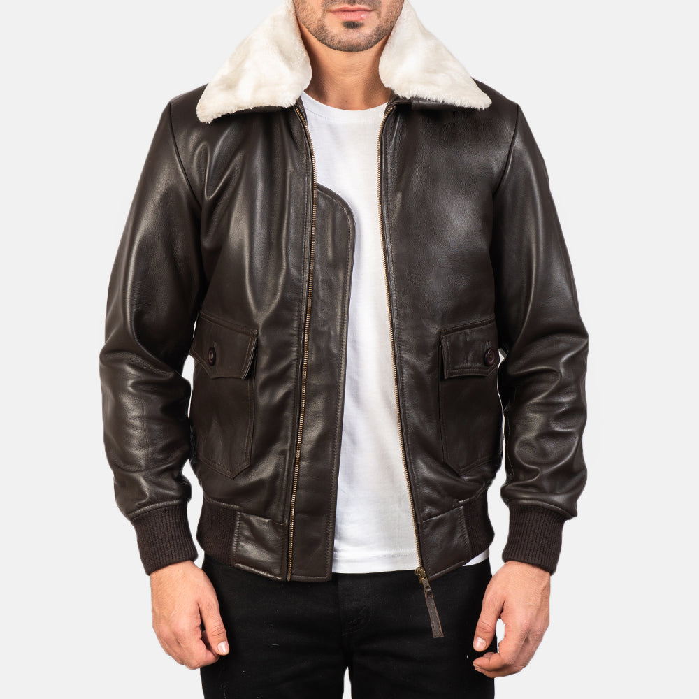 Airin Brown Leather Bomber Jacket