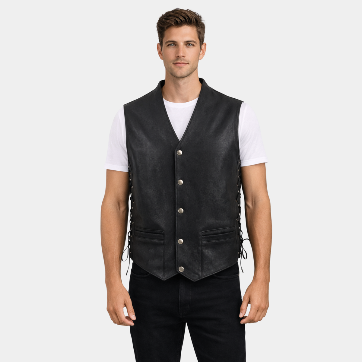 Men's Black Steerhide Motorcycle Leather Vest