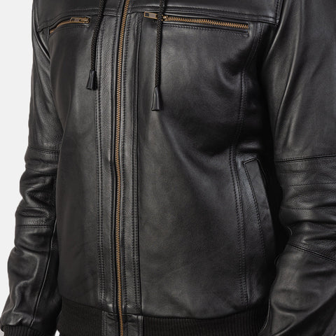 Bouncer Zipper Black Leather Bomber Jacket