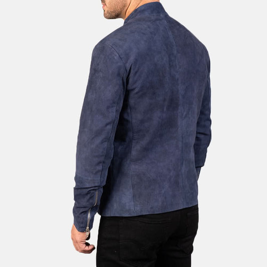 Charcoal Navy Blue Suede Biker Jacket - Leather Clan