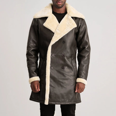 Charles Brown Leather Shearling Double-Breasted Coat