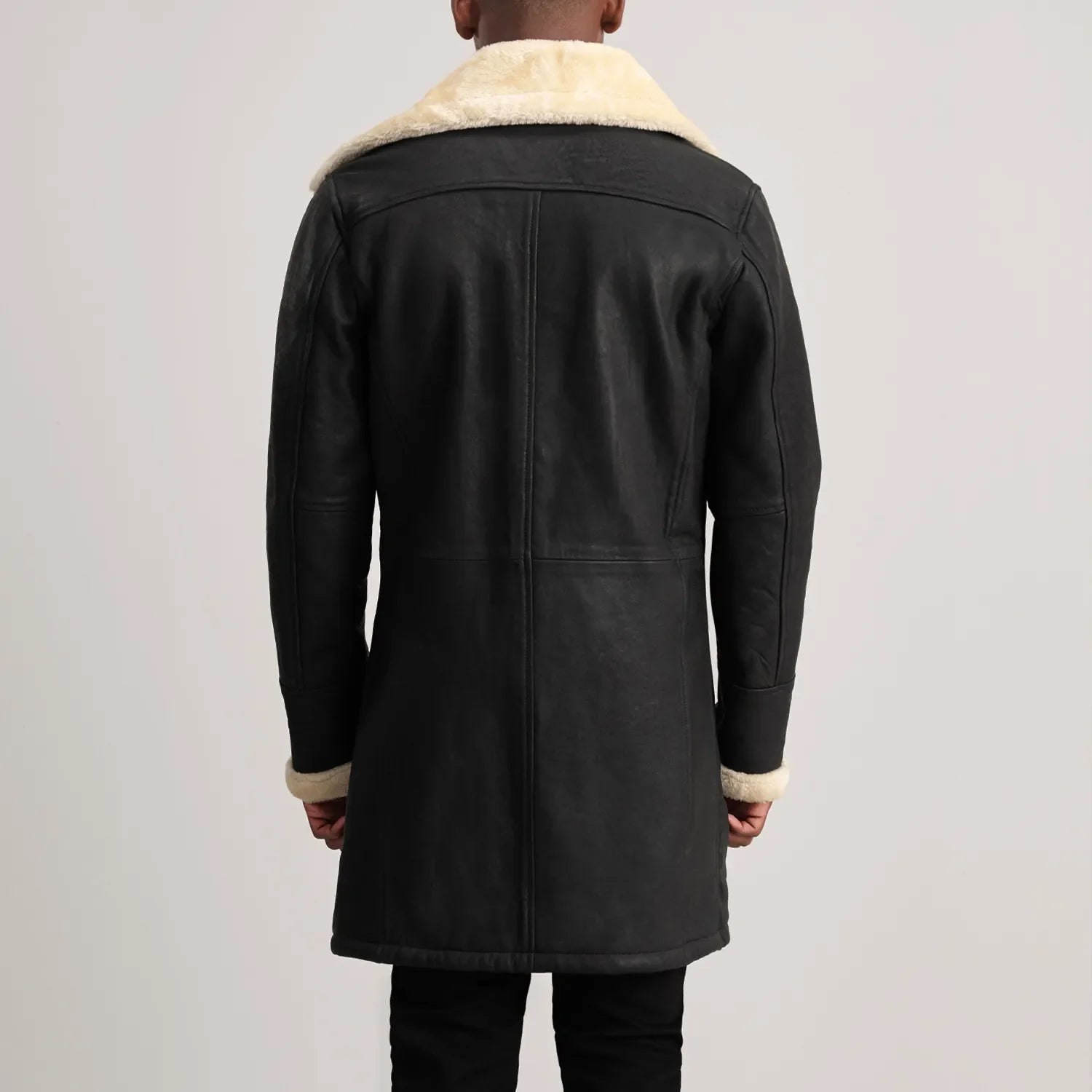 Charles Tumbled Black Leather Shearling Double-Breasted Coat