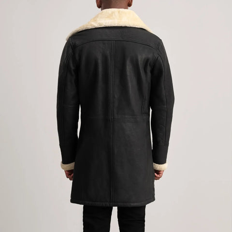 Charles Tumbled Black Leather Shearling Double-Breasted Coat