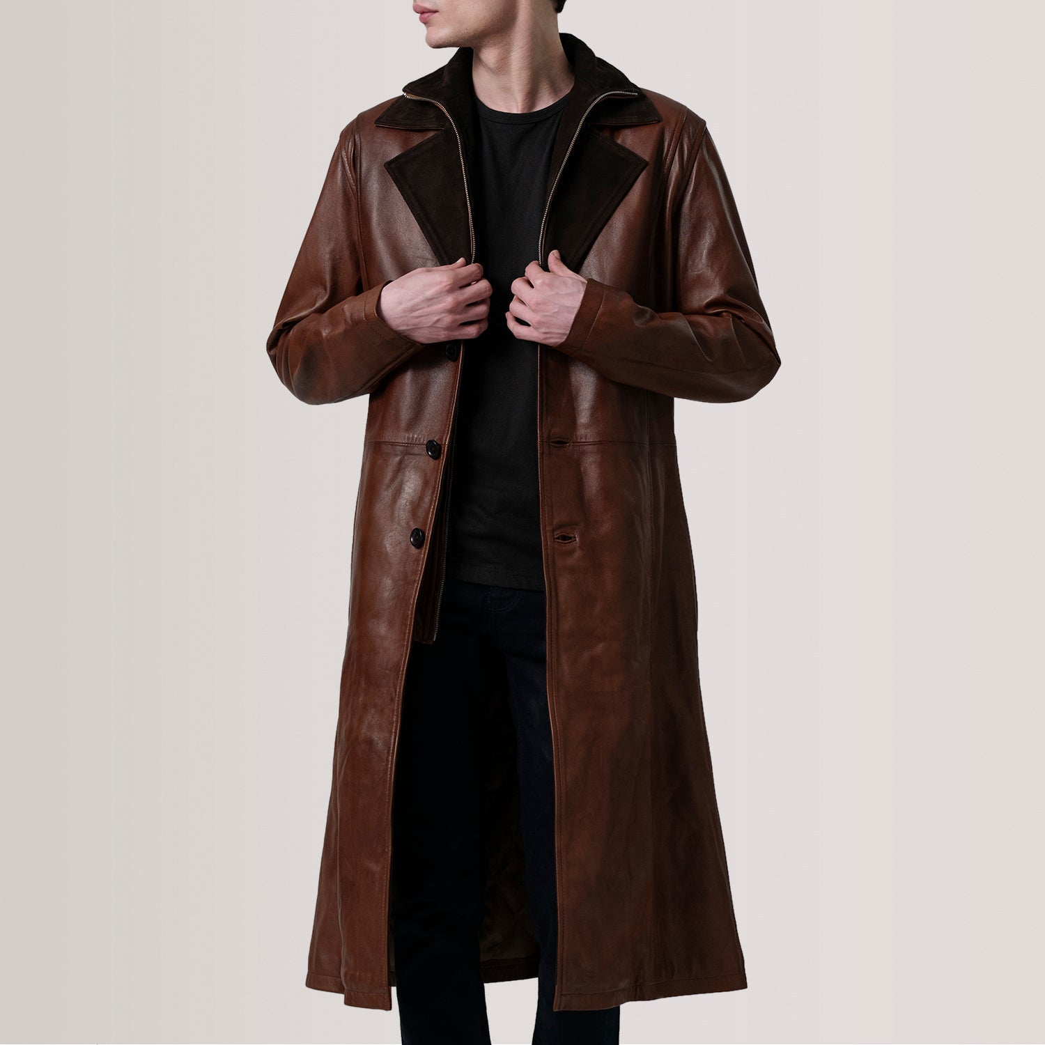 Charlton Waxed Brown Leather Single Breasted Coat