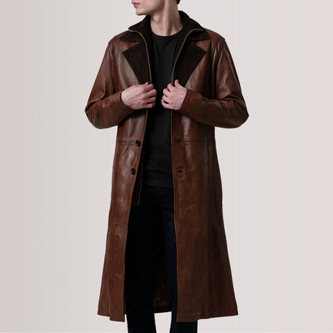 Charlton Waxed Brown Leather Single Breasted Coat