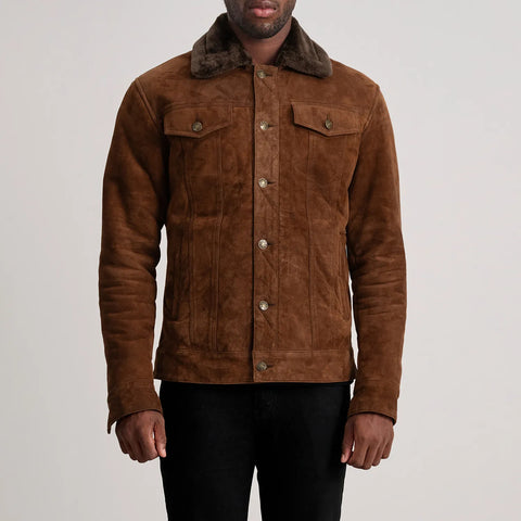 Dallis Brown Suede Shearling Trucker Jacket