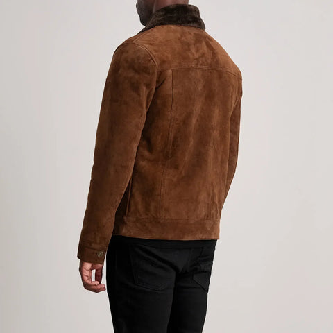 Dallis Brown Suede Shearling Trucker Jacket