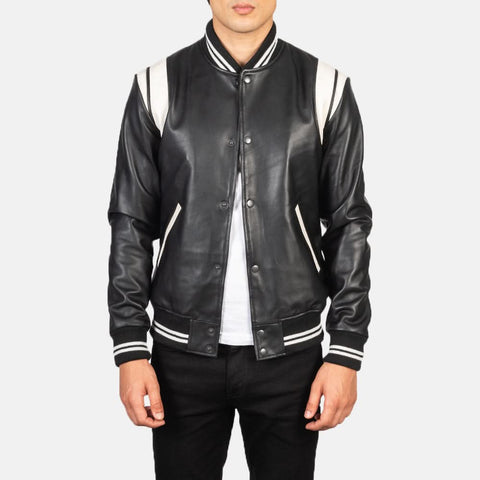 [LC] Dantee Black Leather Varsity Jacket