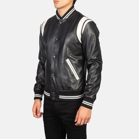 [LC] Dantee Black Leather Varsity Jacket
