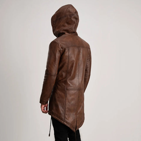 Delvin Distressed Brown Leather Parka
