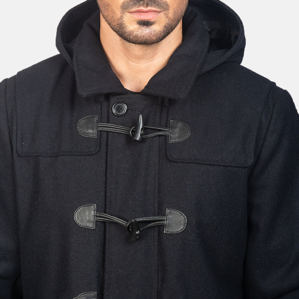 Drake Black Wool Hooded Duffle Coat