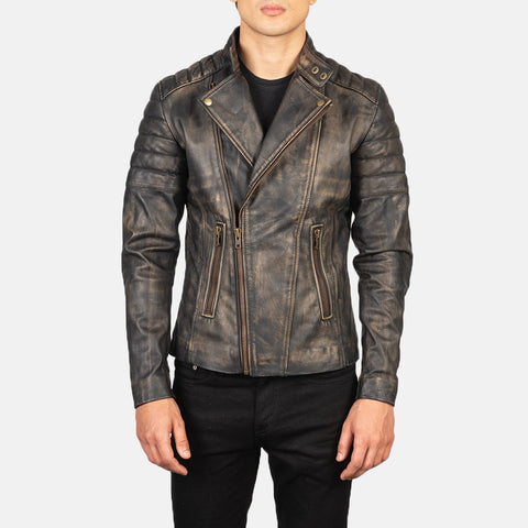 Faisor Distressed Brown Leather Biker Jacket