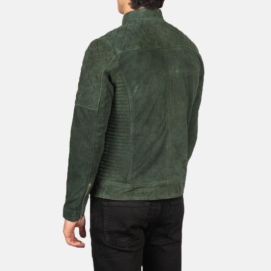 Fernando Quilted Green Suede Biker Jacket - Leather Clan