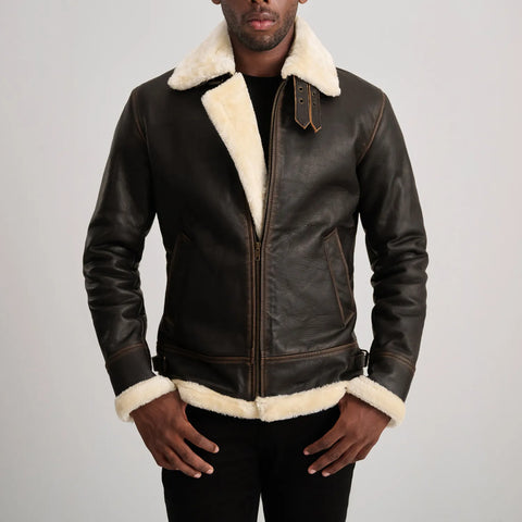 Francis B-3 Brown & Cream Leather Bomber Jacket