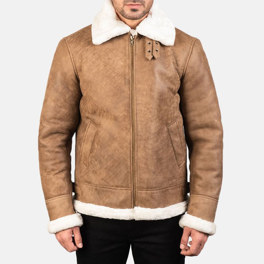 Francis Distressed Brown Leather Bomber Jacket