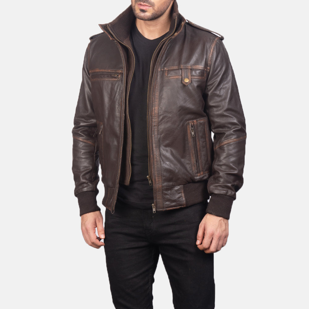 [FS] Glen Street Brown Leather Bomber Jacket