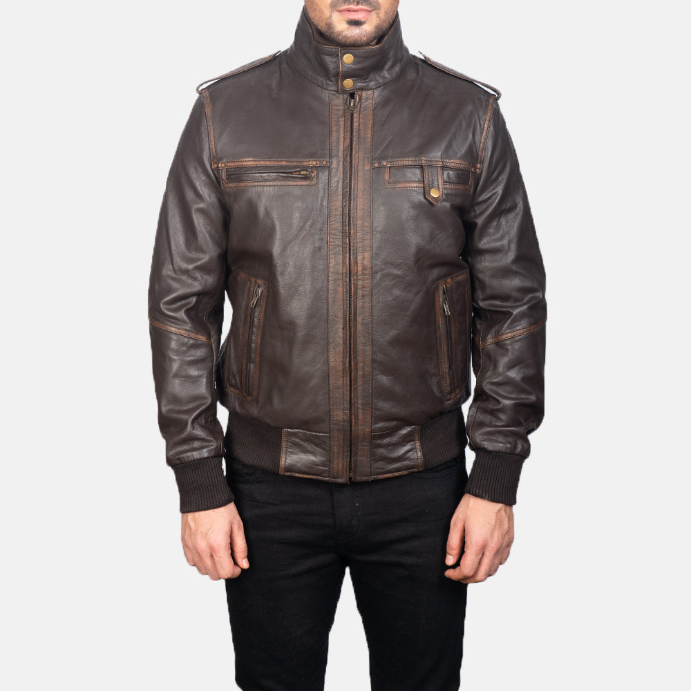 [FS] Glen Street Brown Leather Bomber Jacket