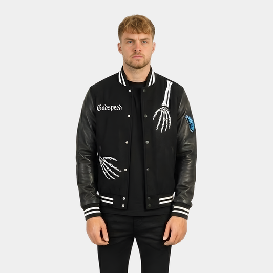 Men's Godspeed Skull Rod Black Bomber Halloween Jacket