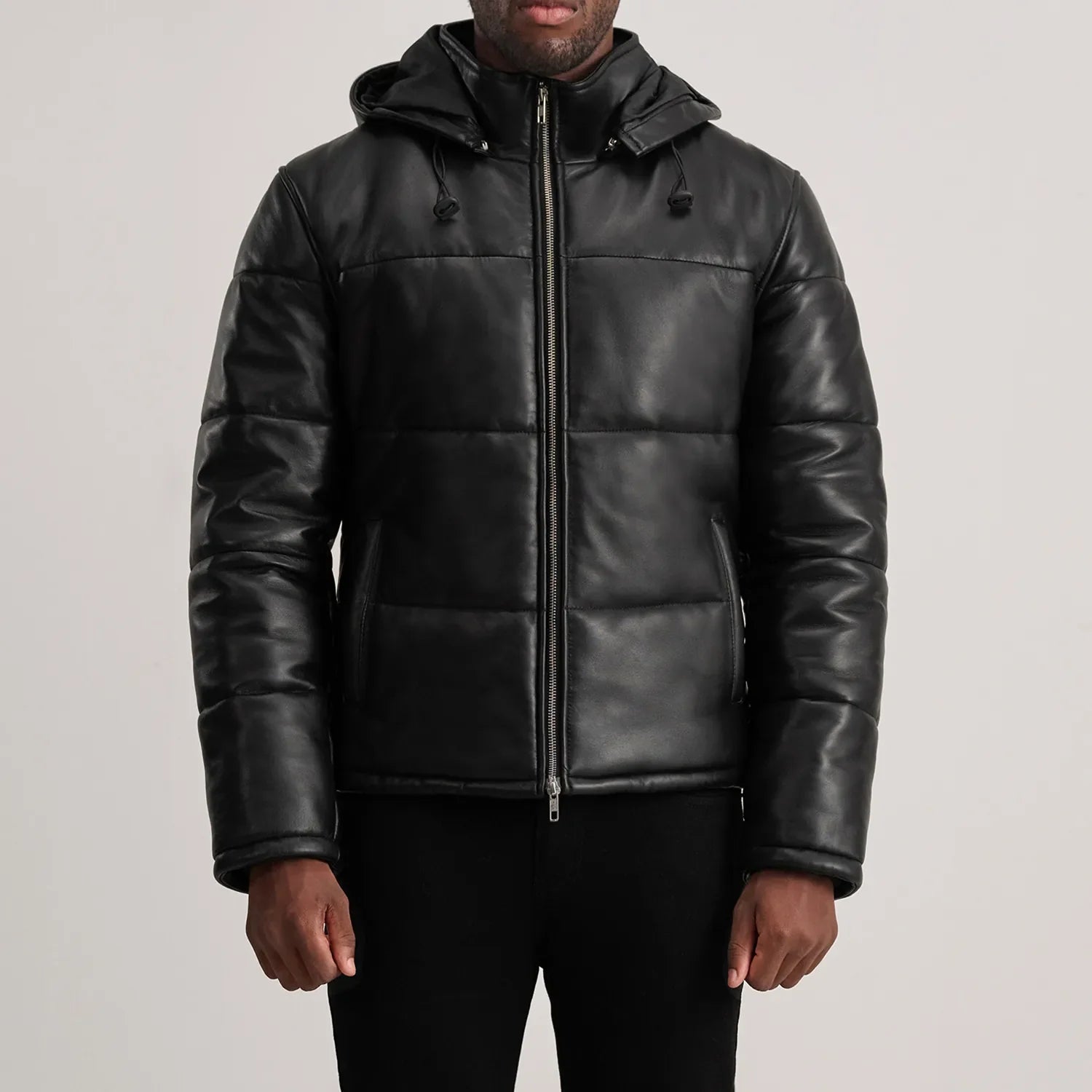 Gordon Black Hooded Leather Puffer Jacket
