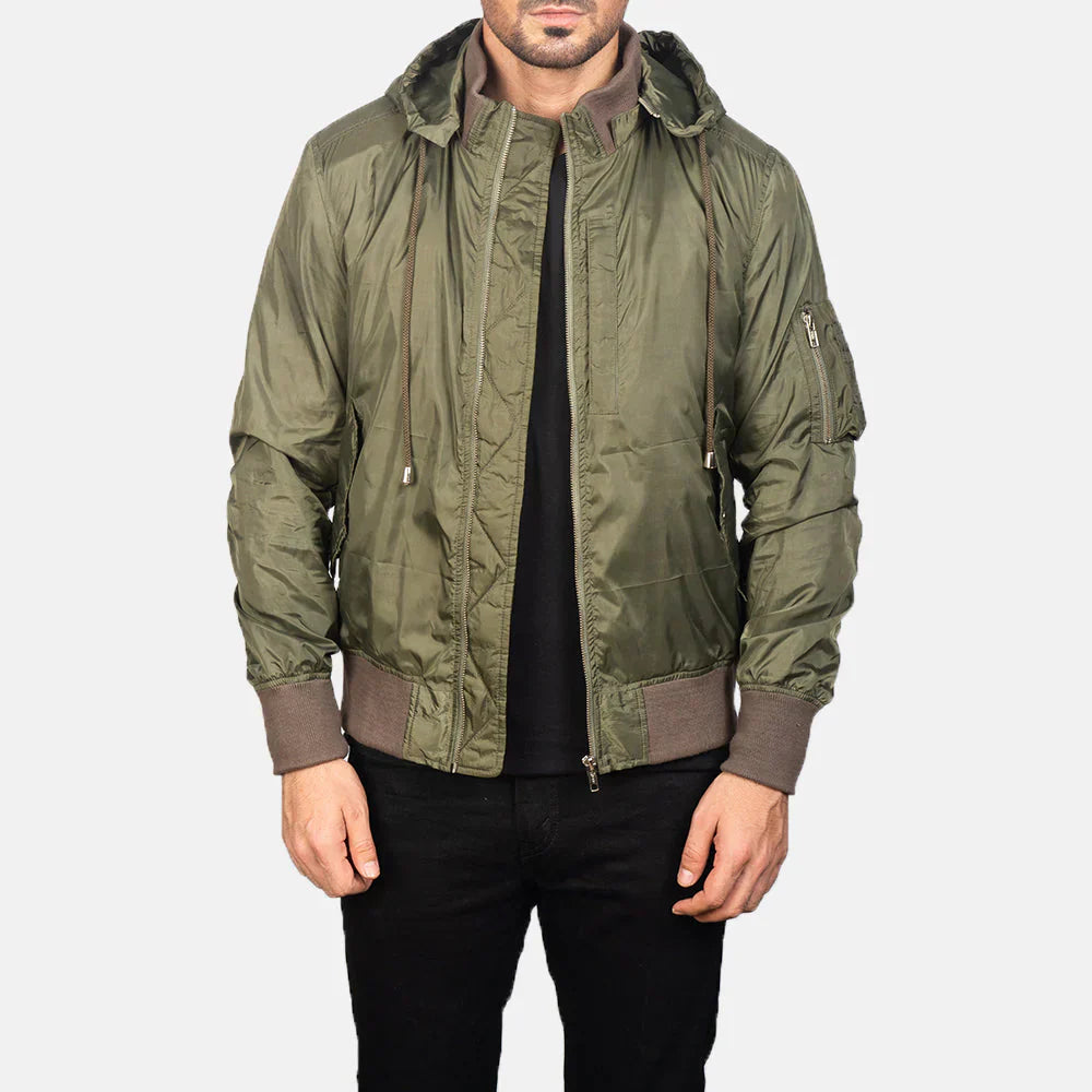 Hanklin Ma-1 Green Hooded Bomber Jacket