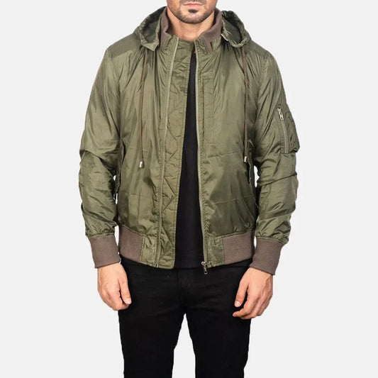Hanklin Ma-1 Green Hooded Bomber Jacket