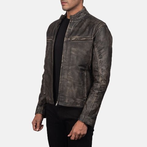 [LC] Ionic Distressed Brown Leather Biker Jacket
