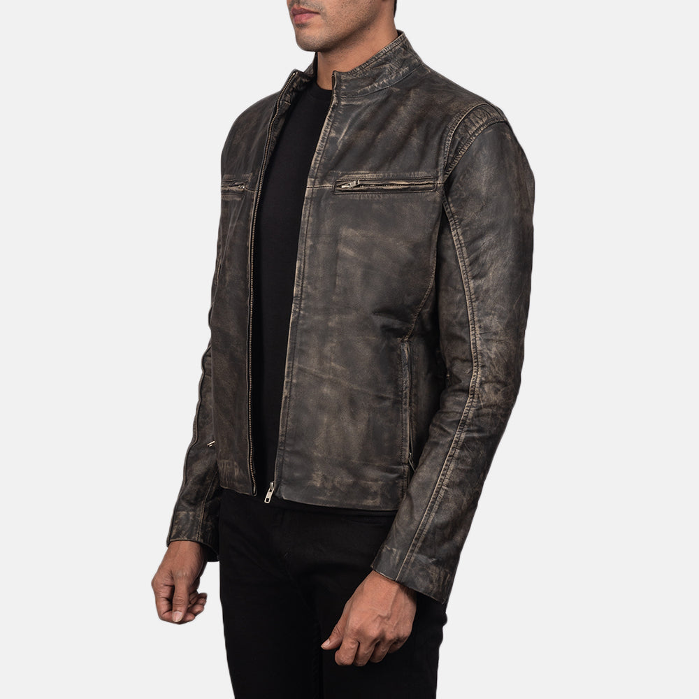 [FS] Ionic Distressed Brown Leather Biker Jacket