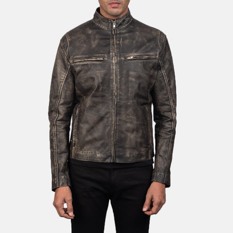 [FS] Ionic Distressed Brown Leather Biker Jacket