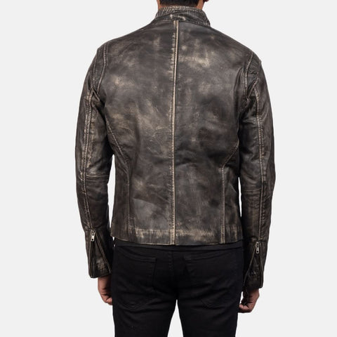 [LC] Ionic Distressed Brown Leather Biker Jacket